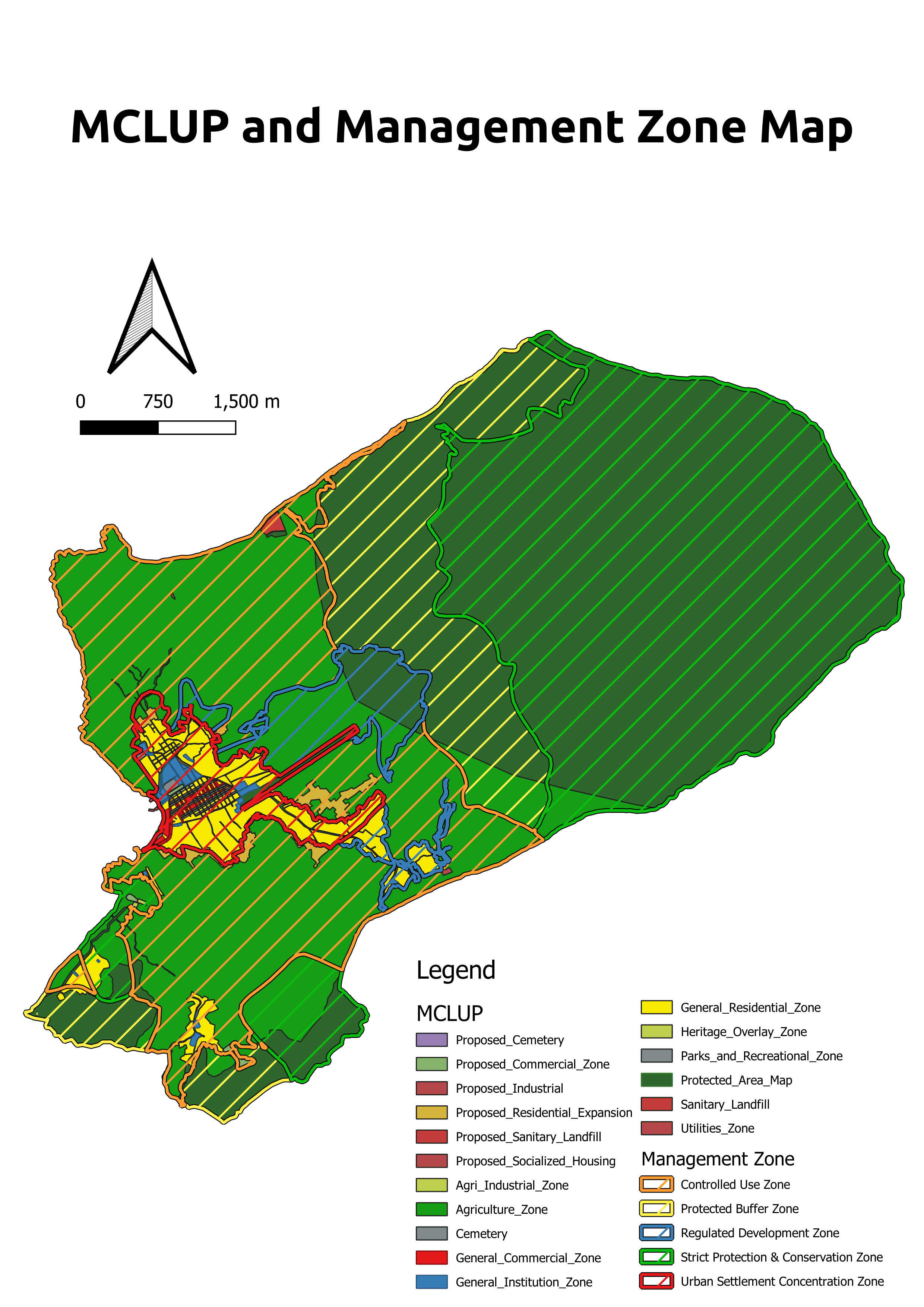 The figure shows the land management zone overlay with the official municipal zone.